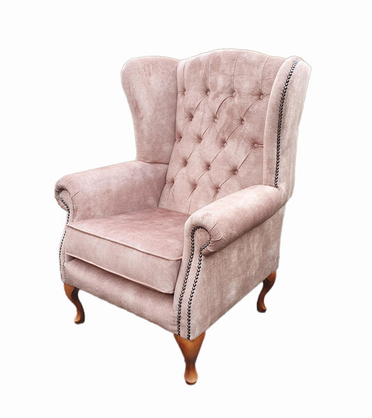 Chesterfield High Back Wing chair - Presented In Luxury Mink Velvet - The Kensington
