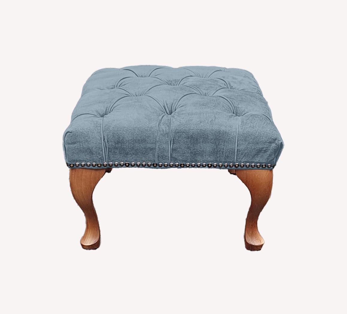 Chesterfield High Back Wing chair and stool - Presented In Luxury Aqua Velvet - The Kensington