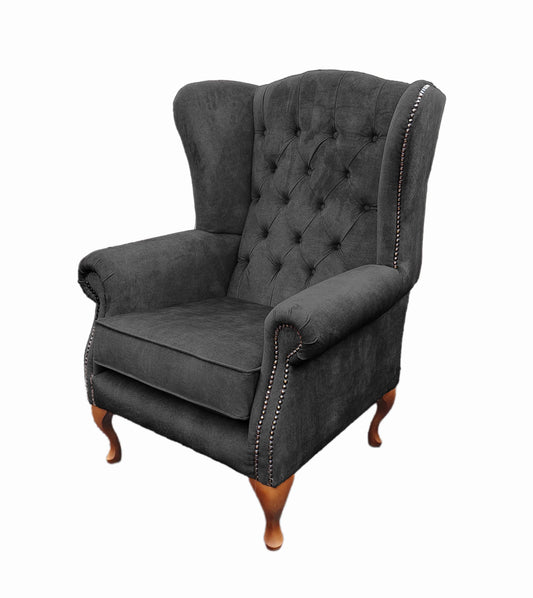 Chesterfield High Back Wing chair - Presented In Luxury Charcoal Velvet - The Kensington