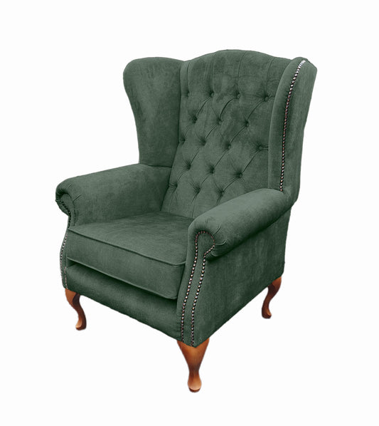 Chesterfield High Back Wing chair - Presented In Luxury Emerald Velvet - The Kensington