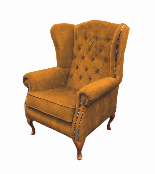 Chesterfield High Back Wing chair - Presented In Luxury Turmeric Velvet - The Kensington