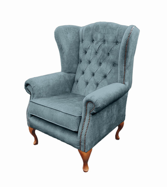 Chesterfield High Back Wing chair - Presented In Luxury Aqua Velvet - The Kensington