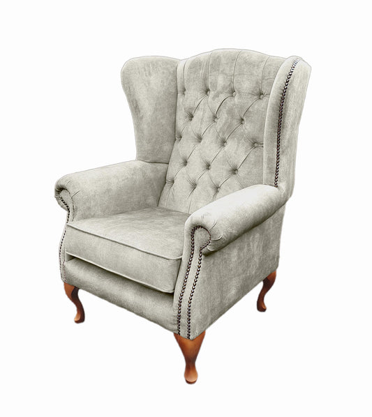 Chesterfield High Back Wing chair - Presented In Luxury Almond Velvet - The Kensington